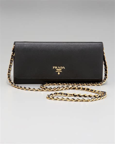 prada leather wallet black luxe saffiano chain crossbody bags